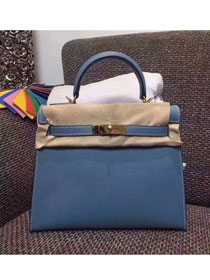 Hermes original epsom leather kelly 28 bag K28-1 blue