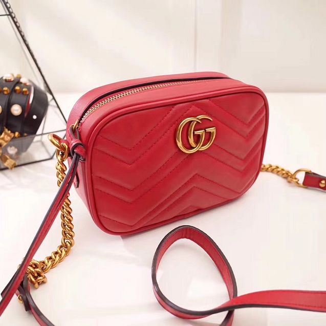 2017 GG marmont matelasse calfskin mini bag 448065 red