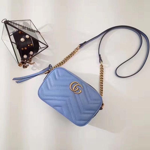 2017 GG marmont matelasse calfskin mini bag 448065 sky blue