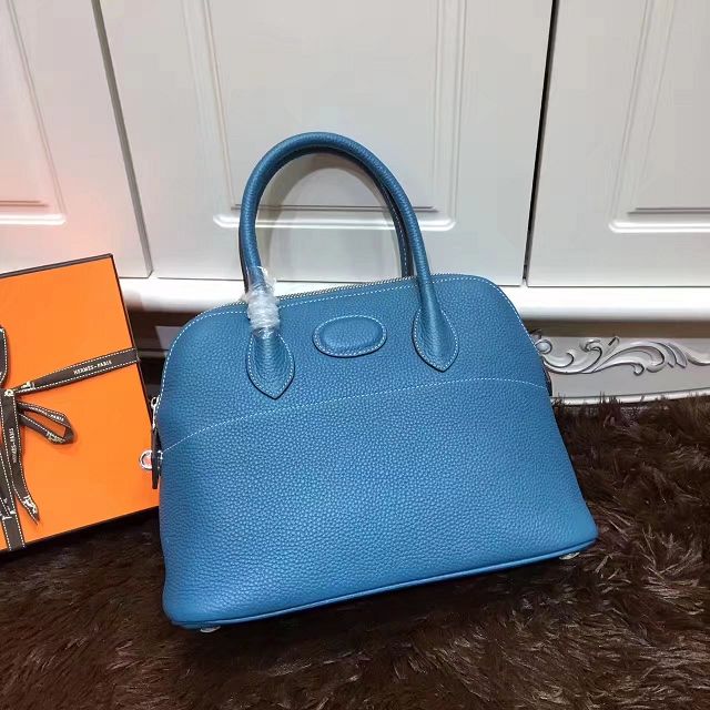 Hermes calfskin small bolide 27 bag B27 lake blue