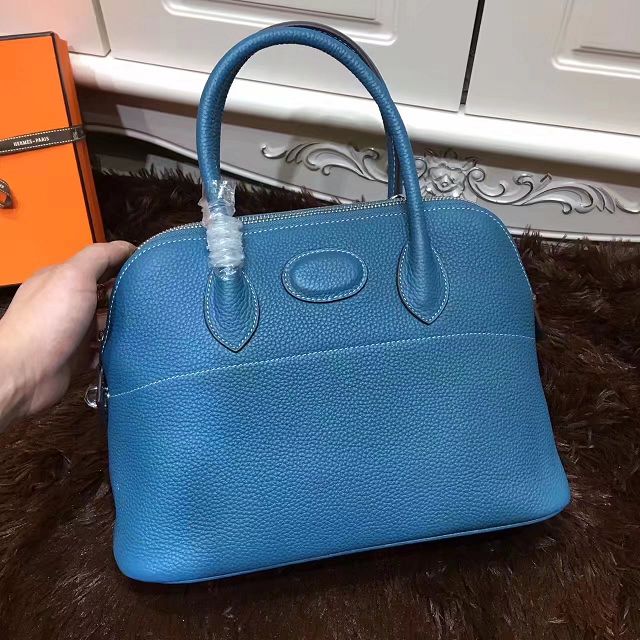 Hermes calfskin small bolide 27 bag B27 lake blue