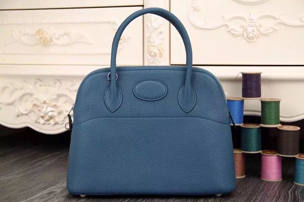 Hermes original togo leather small bolide 27 bag B027 blue