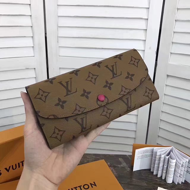 Louis Vuitton monogram reverse emilie wallet m60696 rose red