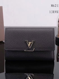 Louis vuitton calfskin capucines compact wallet M62157 black