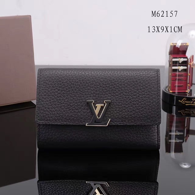 Louis vuitton calfskin capucines compact wallet M62157 black