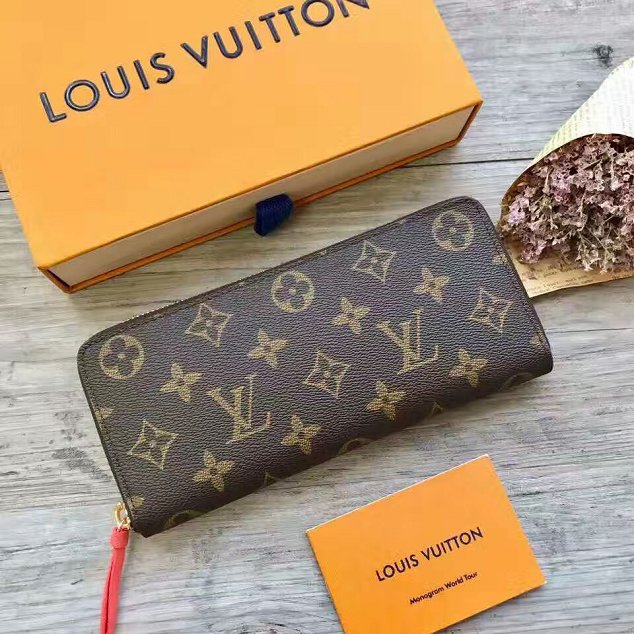 Louis vuitton monogram canvas clemence wallet m61298 rouge