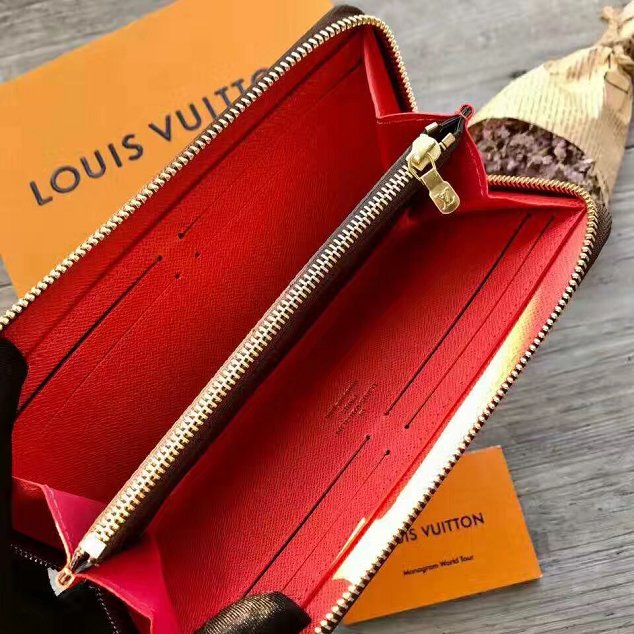 Louis vuitton monogram canvas clemence wallet m61298 rouge