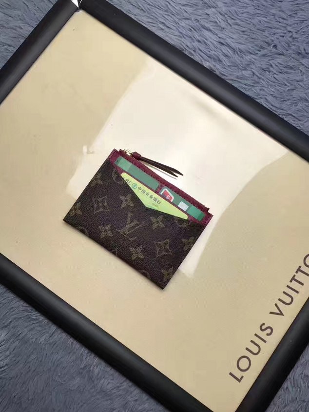 Louis vuitton monogram canvas zipped card holder M62257 burgundy
