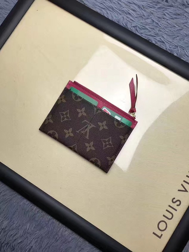 Louis vuitton monogram canvas zipped card holder M62257 rose red