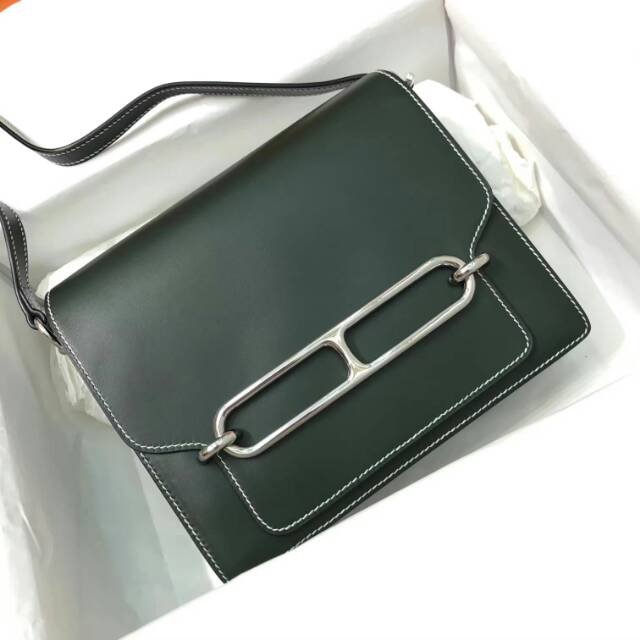 Hermes original swift leather roulis bag R018 blackish green