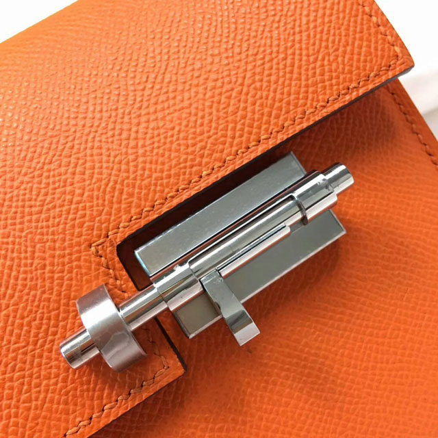 Hermes original epsom leather verrou chaine mini bag V18 orange 