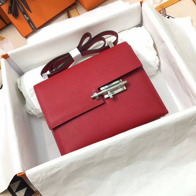 Hermes original epsom leather verrou chaine mini bag V18 red