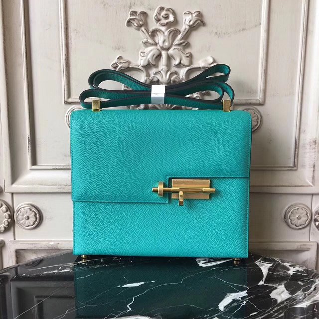 Hermes original epsom leather verrou chaine bag V23 cyan