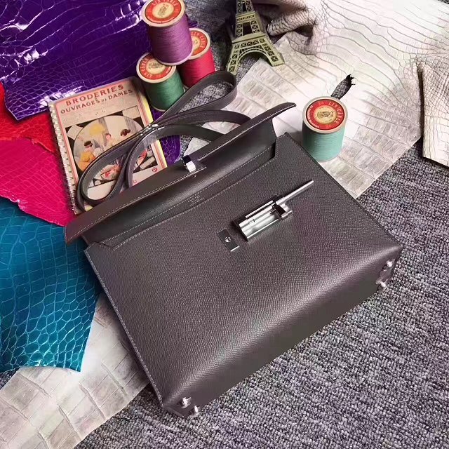 Hermes original epsom leather verrou chaine bag V23 dark gray