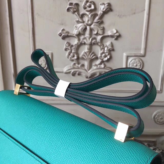 Hermes original epsom leather verrou chaine mini bag V18 cyan