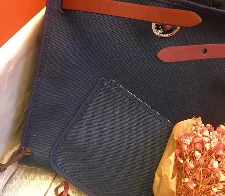 Hermes original canvas&calfskin leather small her bag H031 bordeaux&deep blue
