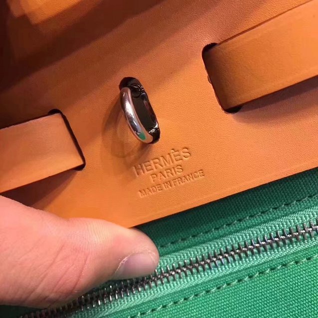 Hermes original canvas&calfskin leather small her bag H031 coffee&green