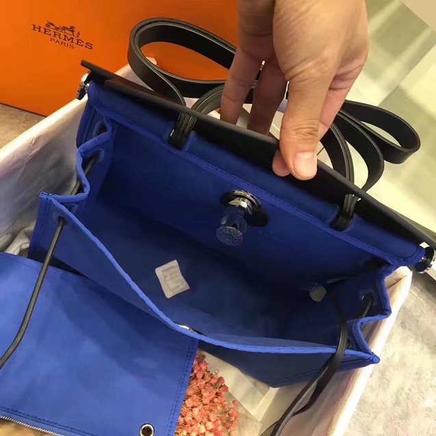 2018 hermes original canvas&calfskin leather her bag H039 black&blue