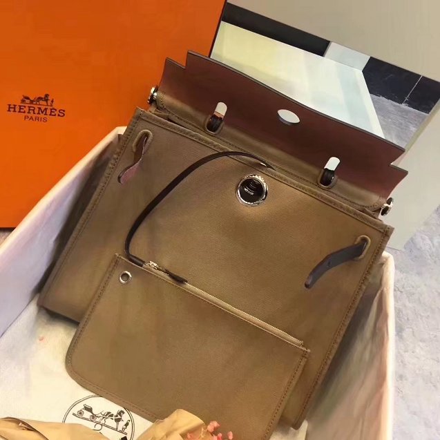 Hermes original canvas&calfskin leather large her bag H039 black&coffee