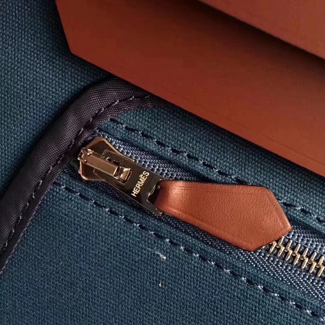 Hermes original canvas&calfskin leather large her bag H039 bordeaux&navy blue