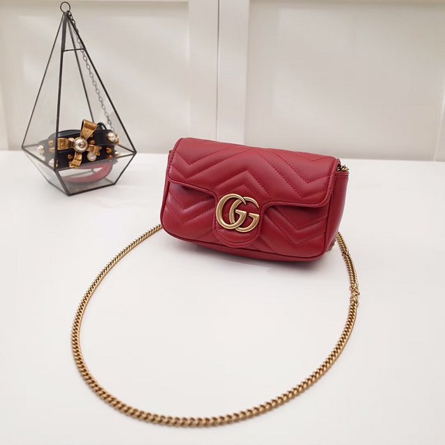 GG original calfskin marmont super mini bag 476433 red