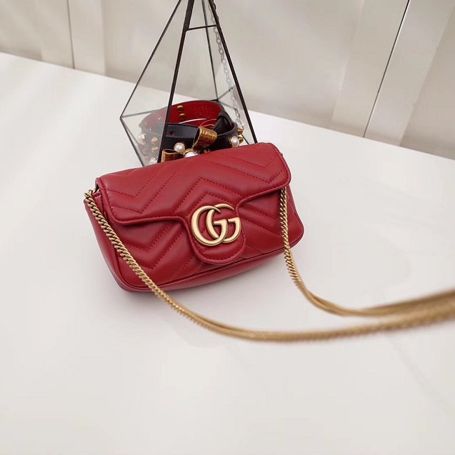 GG original calfskin marmont super mini bag 476433 red