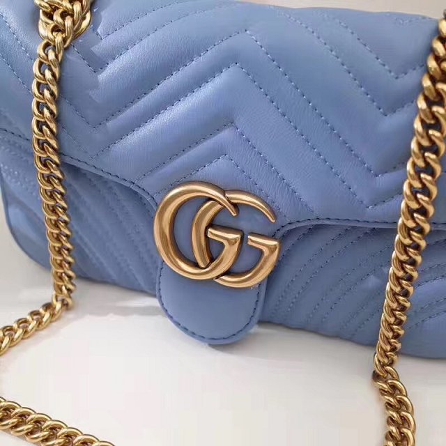 GG original calfskin marmont small shoulder bag 443497 light blue