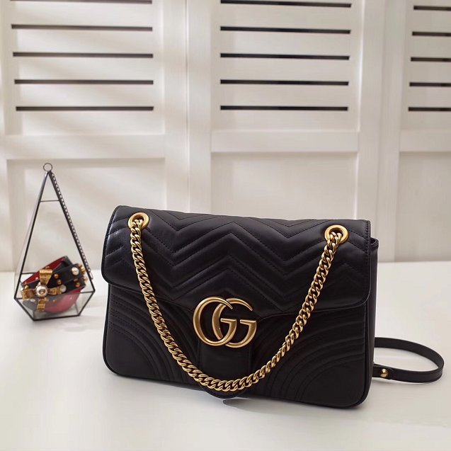 GG Marmont matelasse original leather medium shoulder bag 443496 black