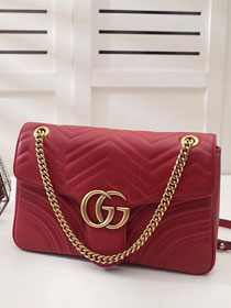 2017 GG Marmont original matelasse leather medium shoulder bag 443496 red