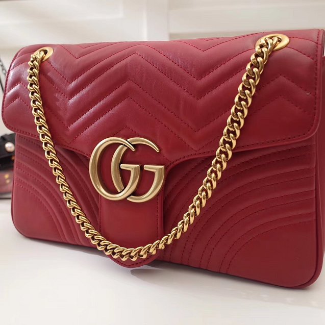 2017 GG Marmont original matelasse leather medium shoulder bag 443496 red
