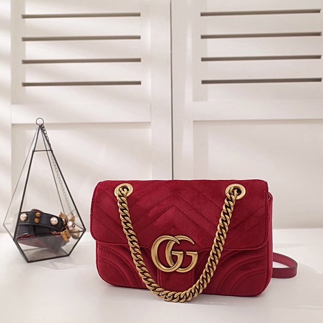 2017 GG marmont mini velvet shoulder bag 446744 red