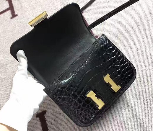 Top hermes 100% genuine crocodile leather constance bag C0023 black