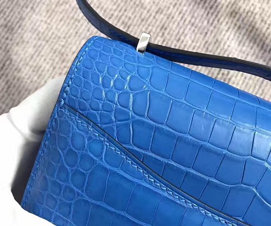 Top hermes 100% genuine crocodile leather constance bag C0023 blue