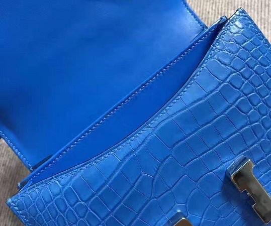 Top hermes 100% genuine crocodile leather constance bag C0023 blue