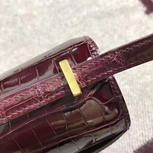 Hermes 100% genuine crocodile leather constance bag C0023 burgundy