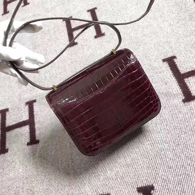 Hermes 100% genuine crocodile leather constance bag C0023 burgundy