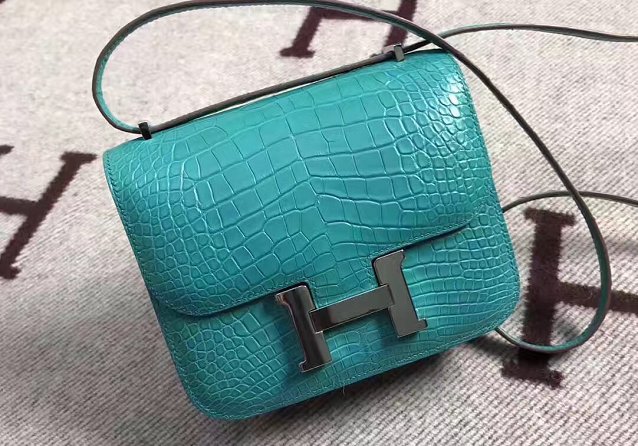 Top hermes 100% genuine crocodile leather constance bag C0023 lake blue