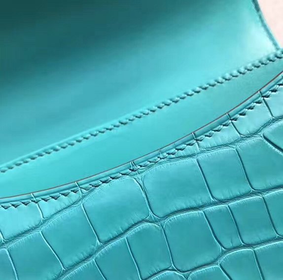 Top hermes 100% genuine crocodile leather constance bag C0023 lake blue