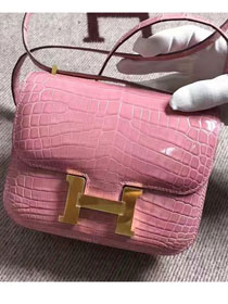 Top hermes 100% genuine crocodile leather constance bag C0023 pink