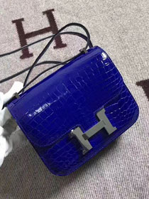 Top hermes 100% genuine crocodile leather constance bag C0023 royal blue