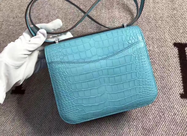 Top hermes 100% genuine crocodile leather constance bag C0023 sky blue