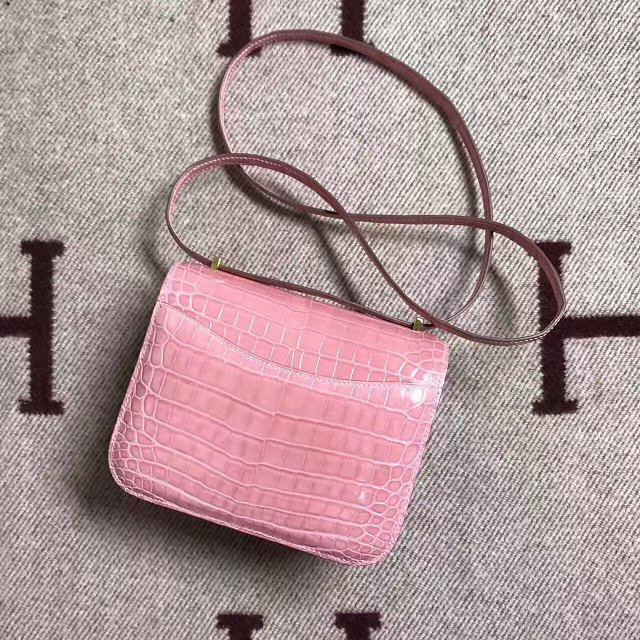 Top hermes 100% genuine crocodile leather small constance bag C0019 pink