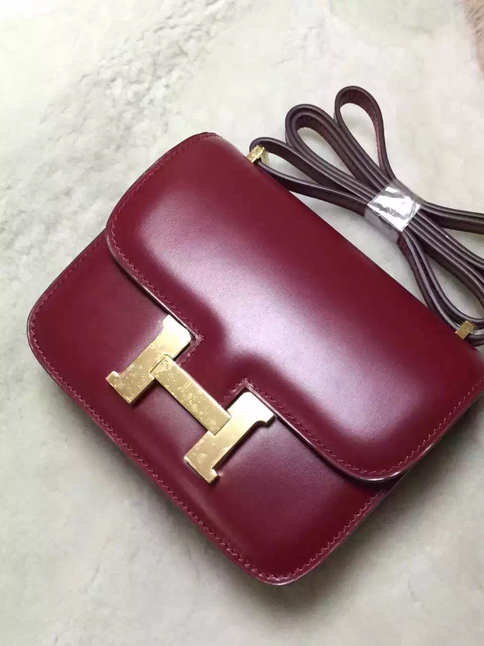 Hermes original box leather constance bag C023 bordeaux