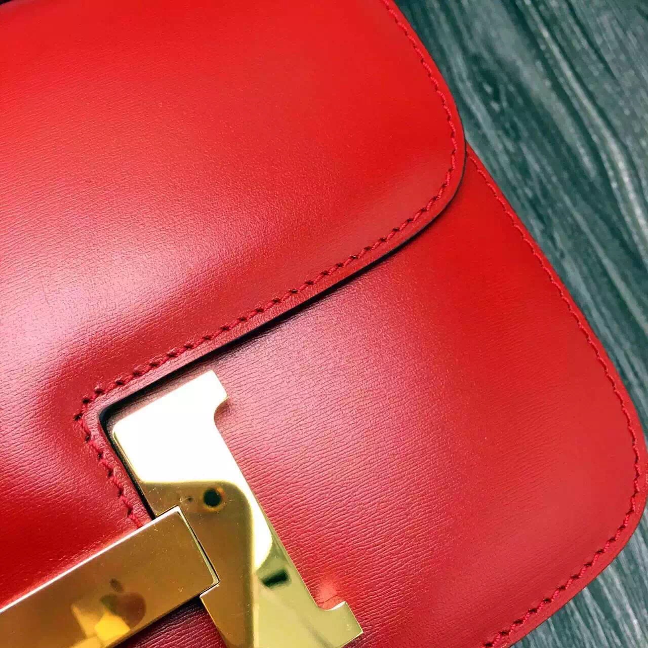 Hermes original box leather constance bag C023 red