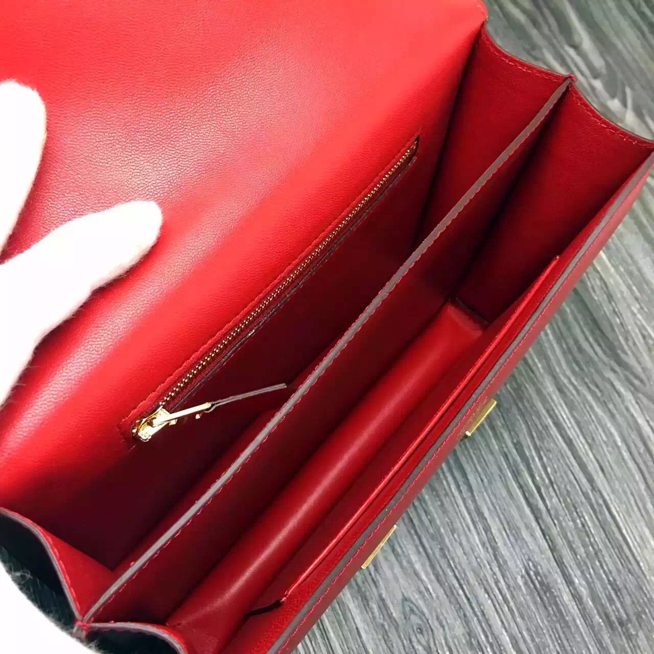 Hermes original box leather constance bag C023 red