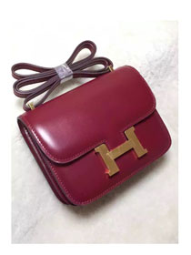 Hermes original box leather small constance bag C019 bordeaux
