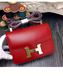 Hermes original box leather small constance bag C019 red