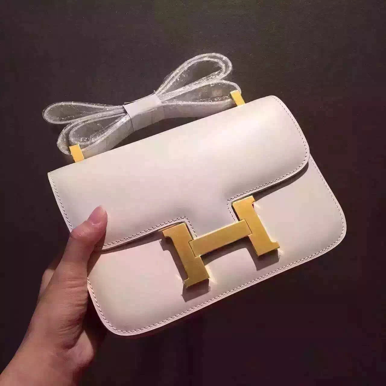 Hermes original box leather small constance bag C019 white