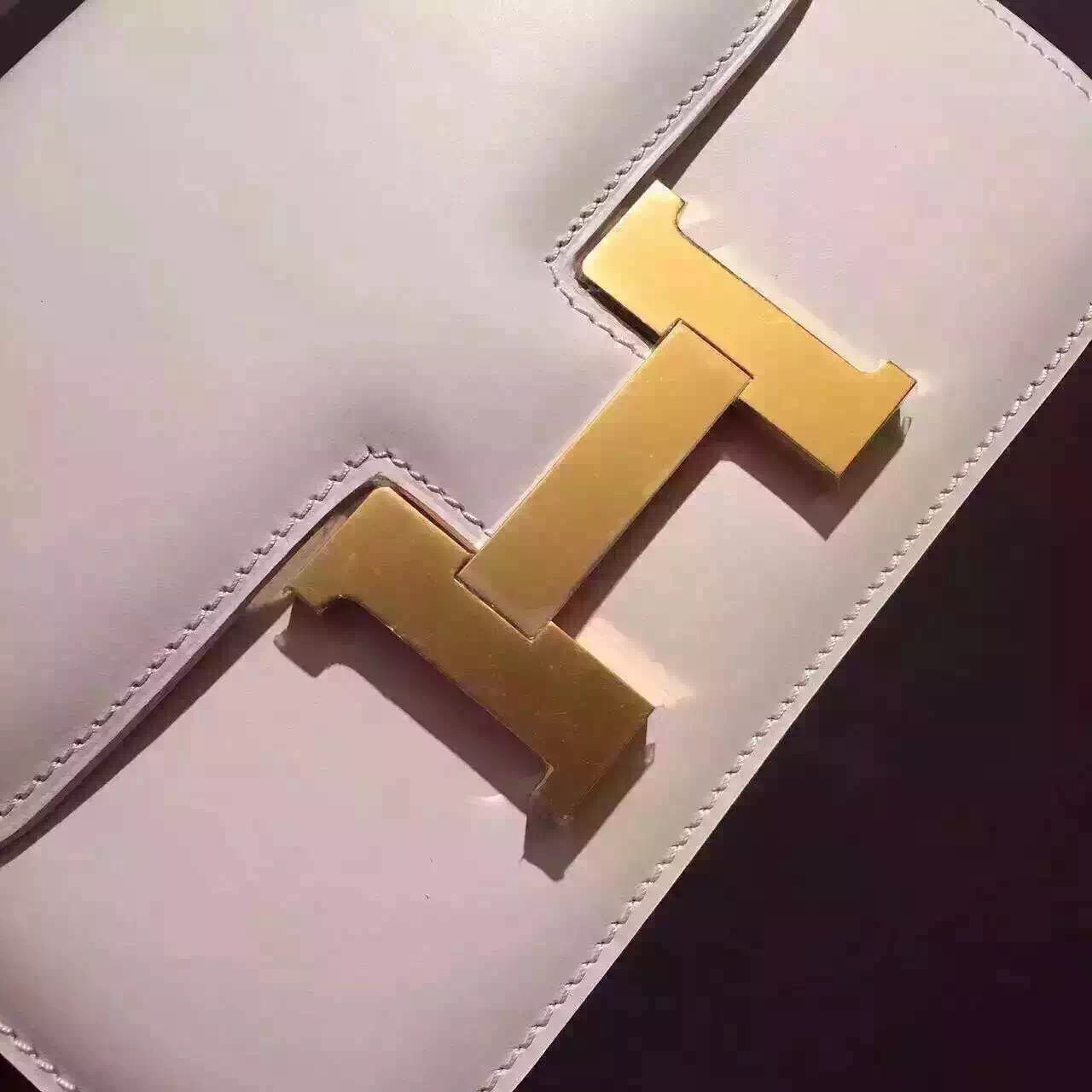 Hermes original box leather small constance bag C019 white