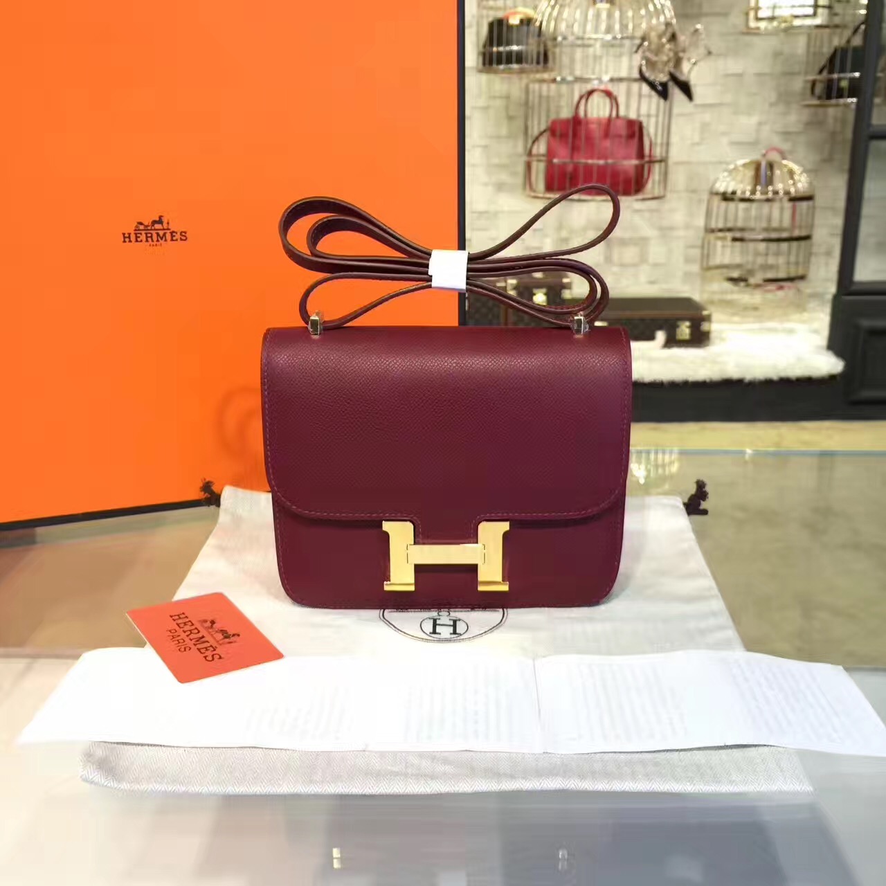 Hermes original epsom leather constance bag C23 burgundy